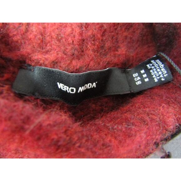 Vero Moda Burgundy/Black Mock Neck Knit Sweater Women's Medium Coastal Cable - Picture 3 of 7